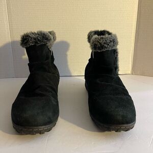 Khombu Boots Womens 11 Lisa Shearling Winter Ankle Black Suede Zip Faux Fur Trim